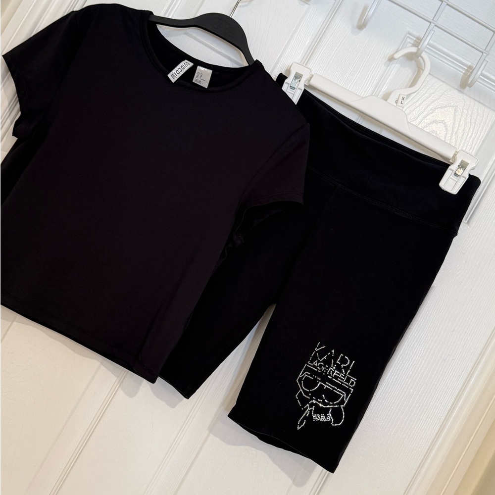 Karl Lagerfeld bike shorts and H&M top